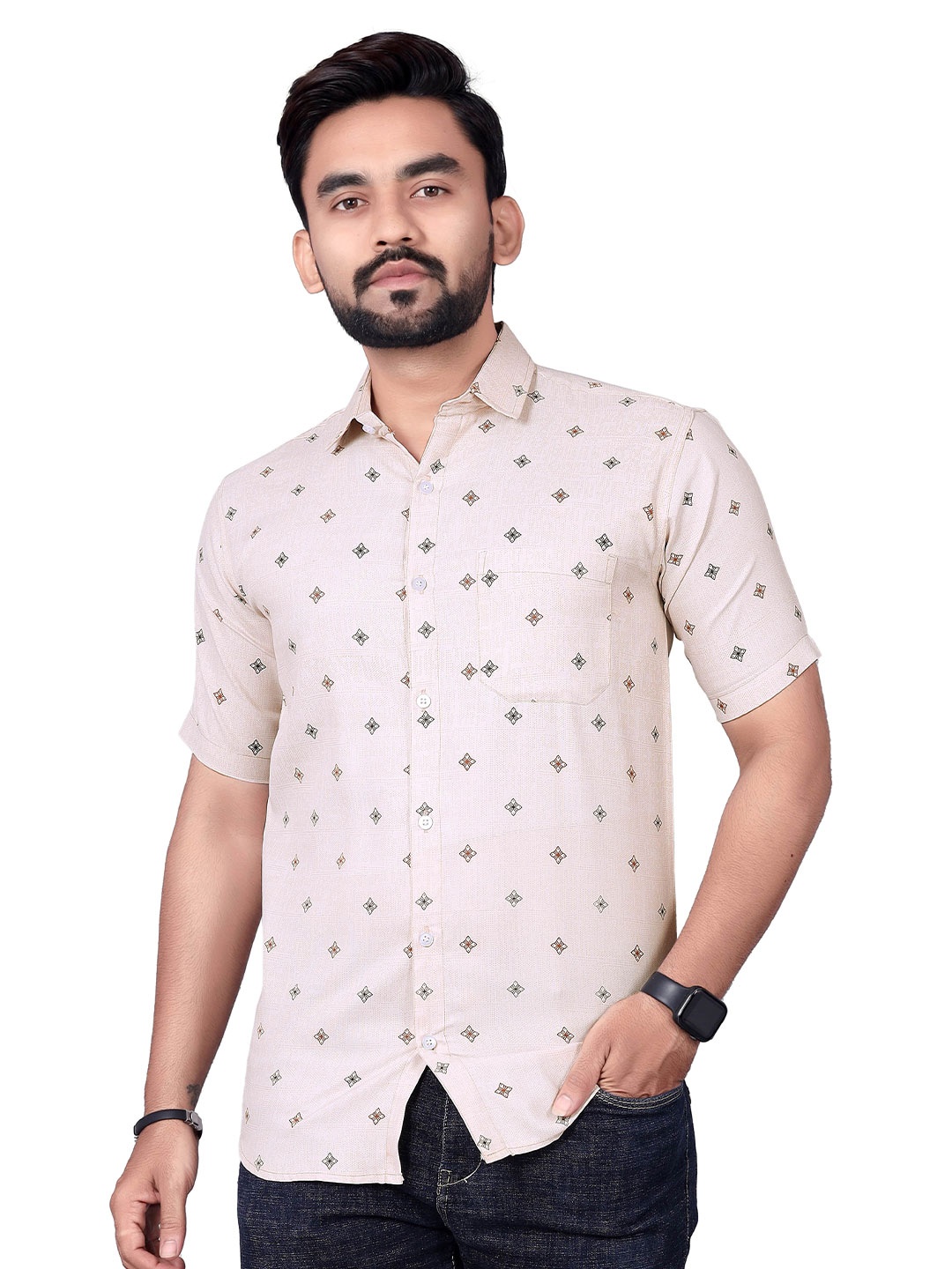 

Bought First Micro Printed Premium Casual Organic Cotton Shirt, Peach