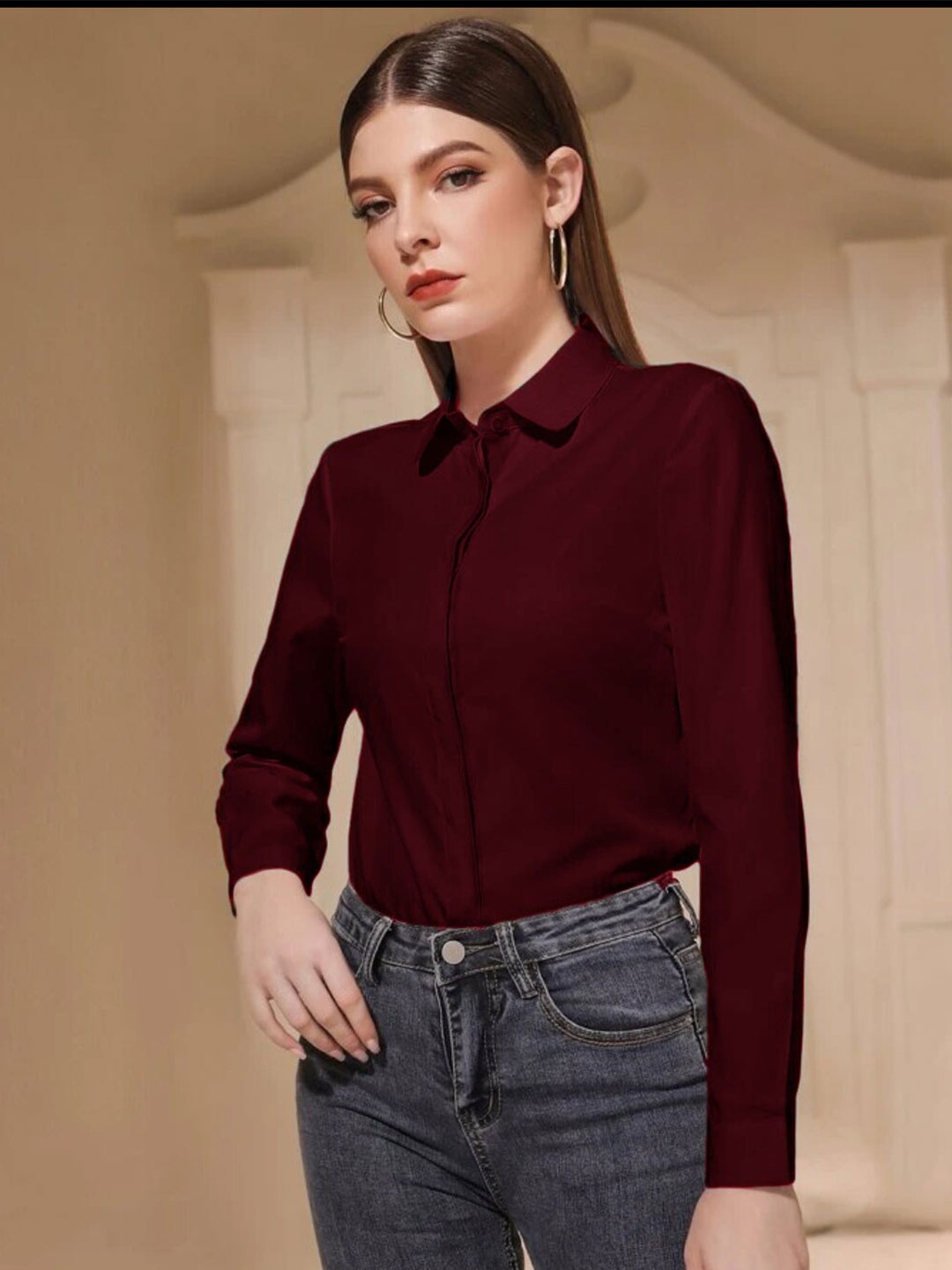 

BAESD Slim Fit Spread Collar Casual Shirt, Maroon