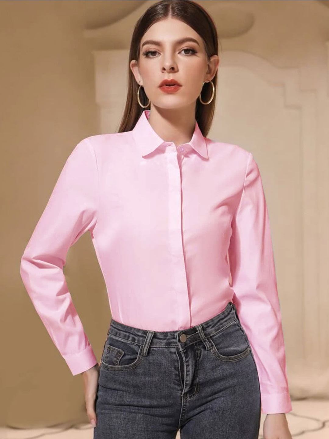 

BAESD Slim Fit Spread Collar Casual Shirt, Pink