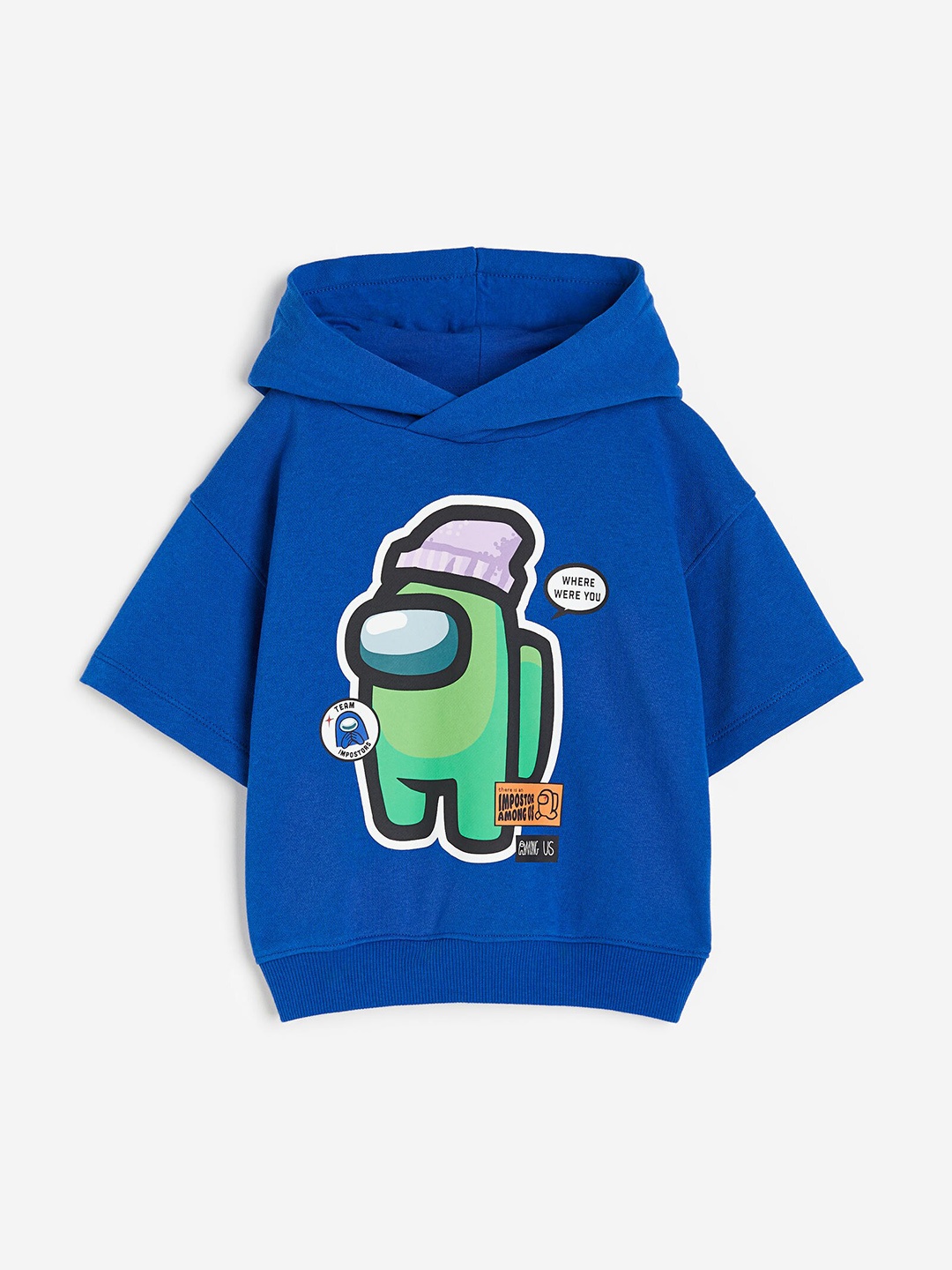 

H&M Boys Printed Short-Sleeved Hoodie, Blue