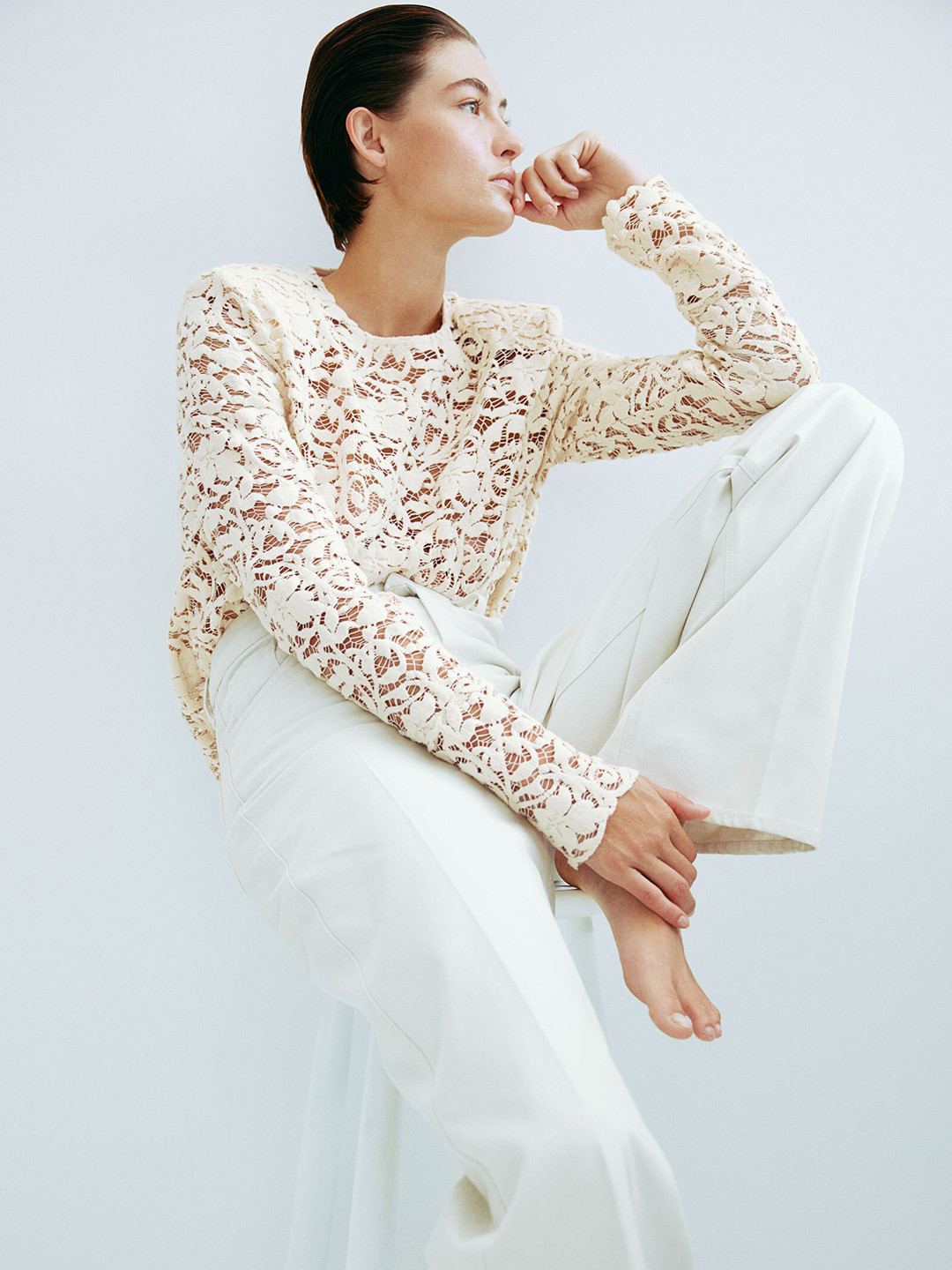 

H&M Sheer Lace Top, White