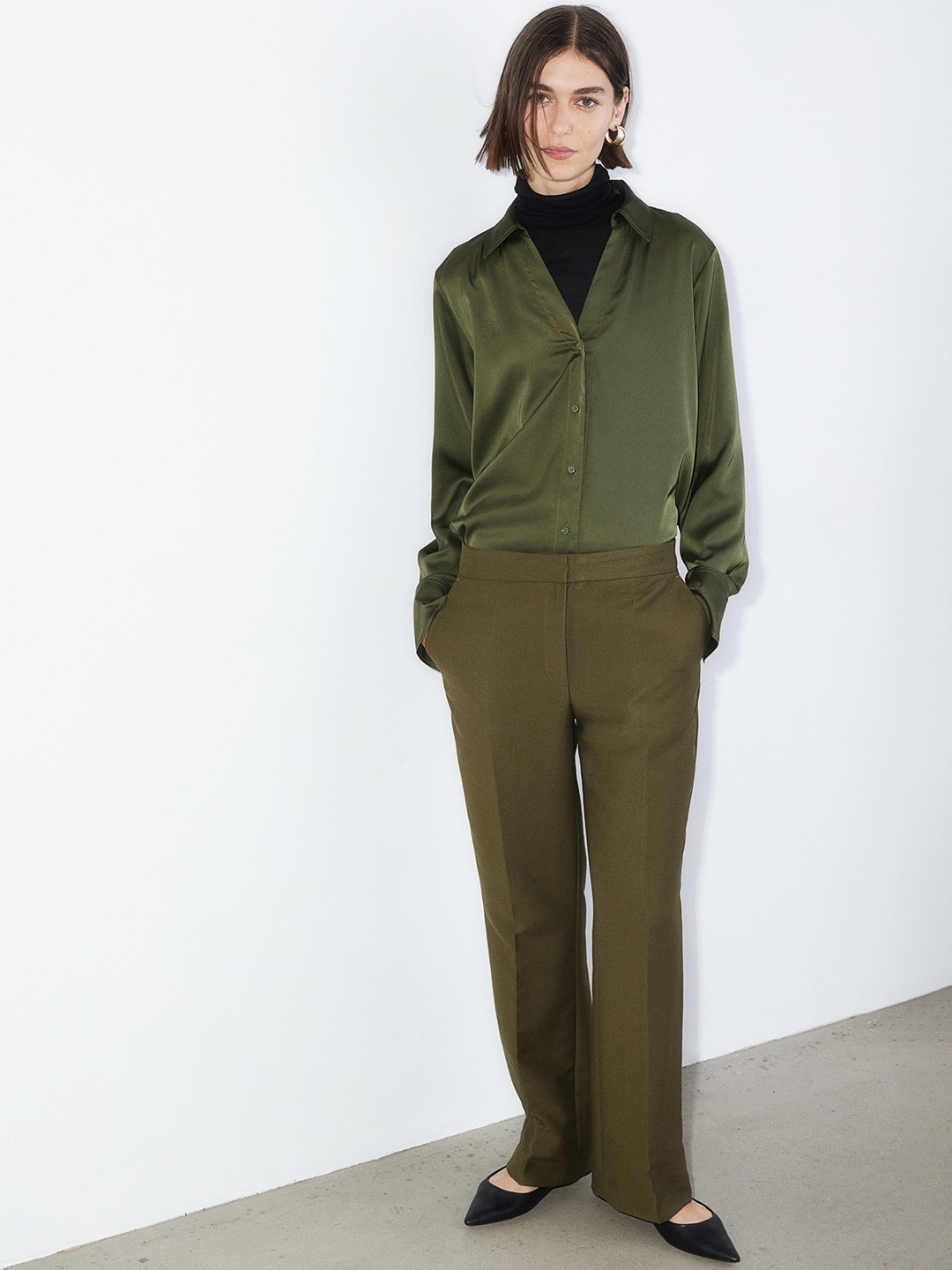 

H&M Women Tailored Trousers, Green