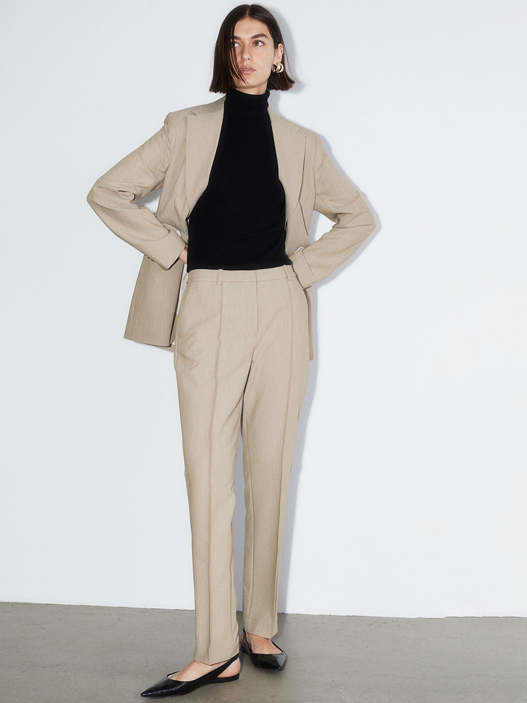 

H&M Crease-Leg Trousers, Beige
