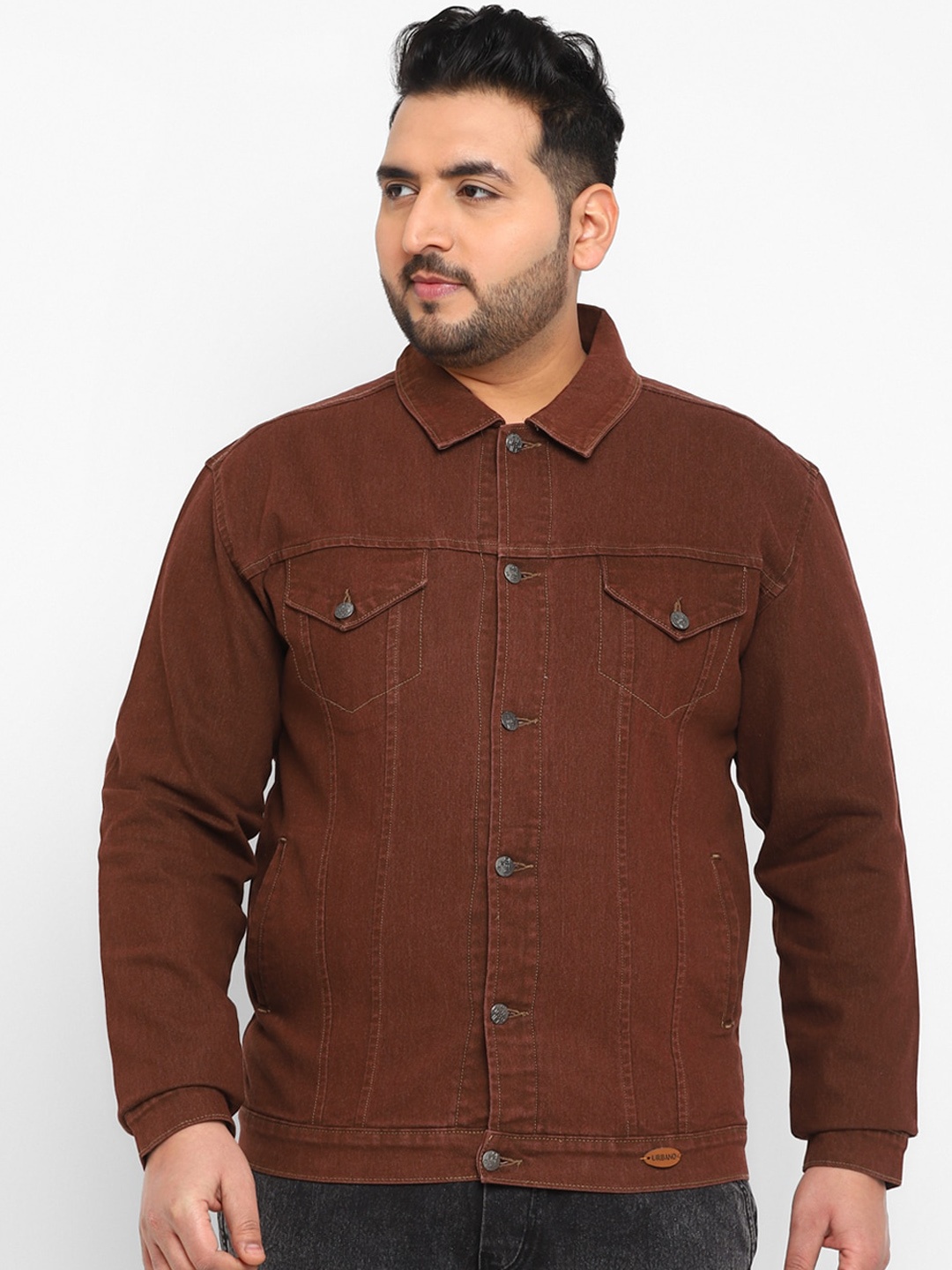 

Urbano Plus Plus Size Regular Fit Washed Full Sleeve Denim Jacket, Brown