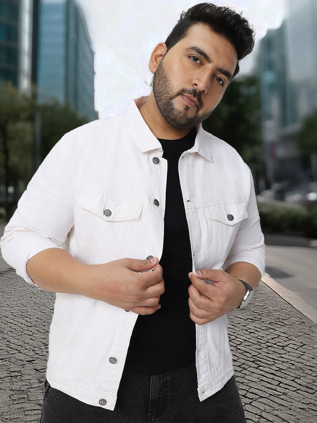 

Urbano Plus Men Washed Regular Fit Denim Jacket, White