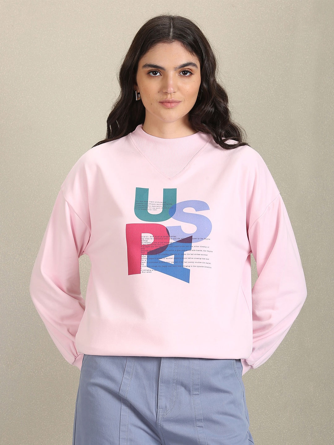 

U.S. Polo Assn. Women Typography Printed Pullover Sweatshirt, Pink