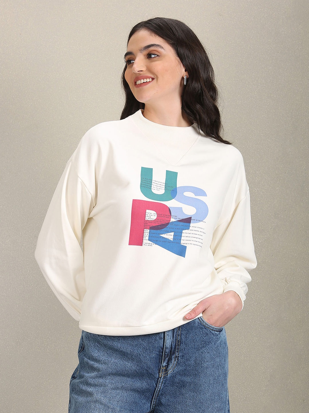 

U.S. Polo Assn. Women Typography Printed Pullover Sweatshirt, Off white