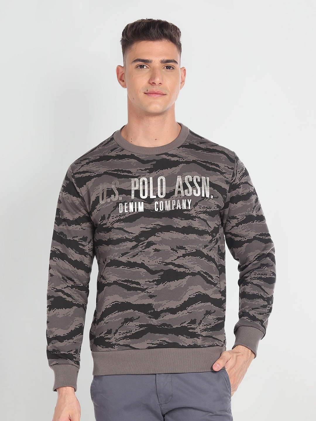 

U.S. Polo Assn. Denim Co. Camouflage Printed Pure Cotton Pullover Sweatshirt, Grey