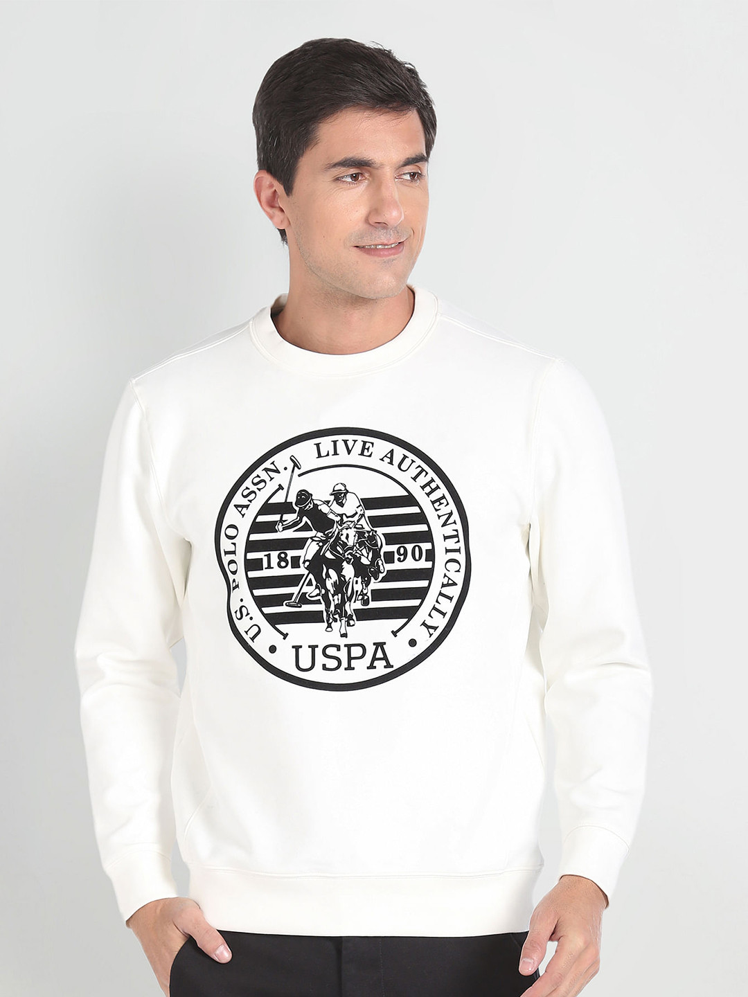 

U.S. Polo Assn. Denim Co. Brand Logo Printed Pure Cotton Pullover Sweatshirt, White