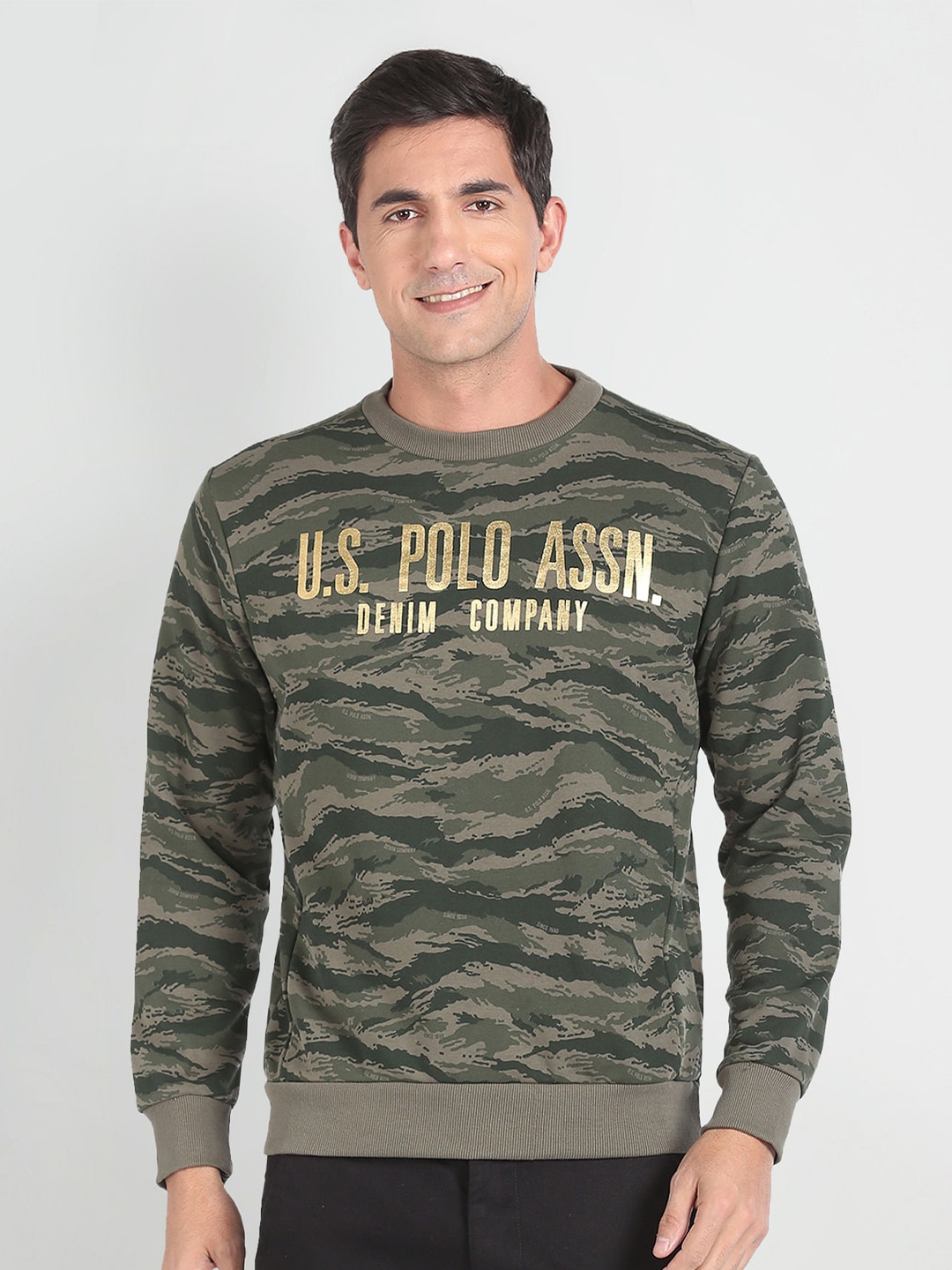 

U.S. Polo Assn. Denim Co. Camouflage Printed Pure Cotton Pullover Sweatshirt, Olive