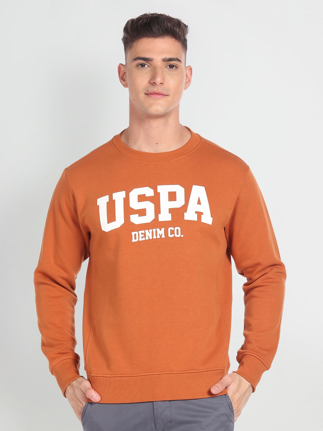 

U.S. Polo Assn. Denim Co. Typography Printed Pullover Sweatshirt, Brown