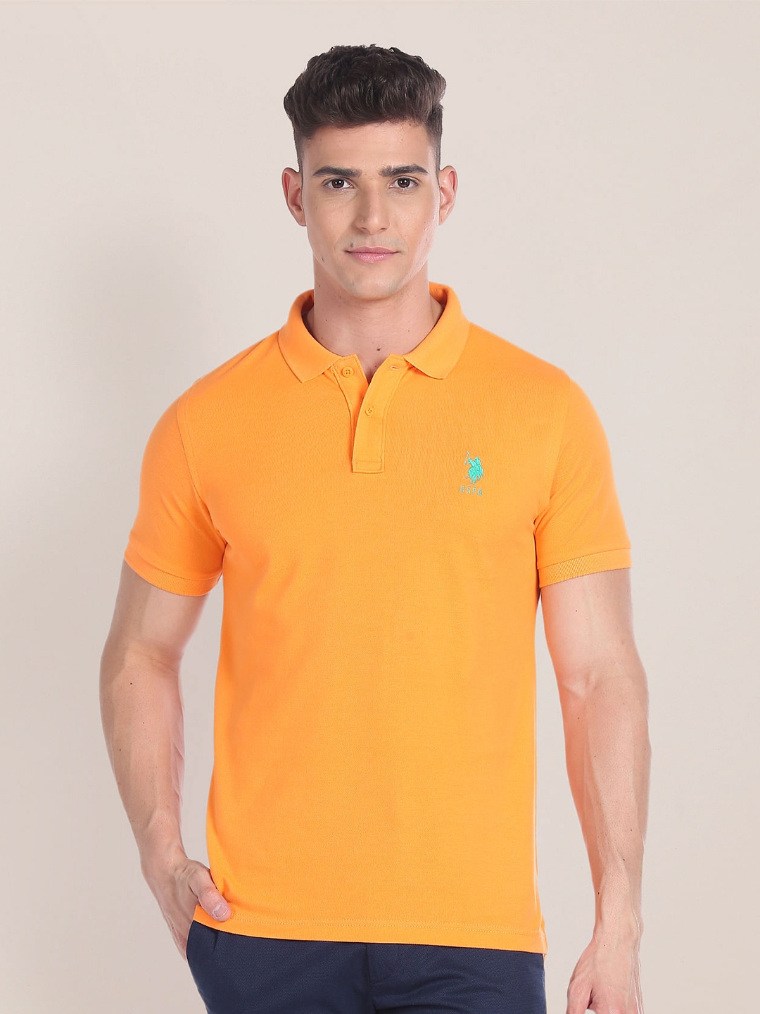 

U.S. Polo Assn. Polo Collar Slim Fit Pure Cotton T-shirt, Orange