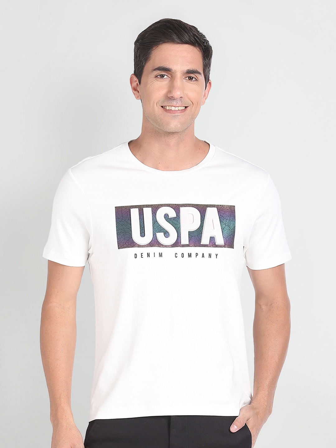 U.S. Polo Assn. Denim Co. Typography Printed Pure Cotton Slim Fit T-shirt, White