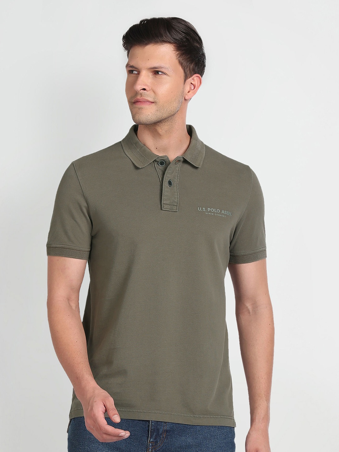 

U.S. Polo Assn. Denim Co. Polo Collar Pure Cotton Slim Fit T-shirt, Green