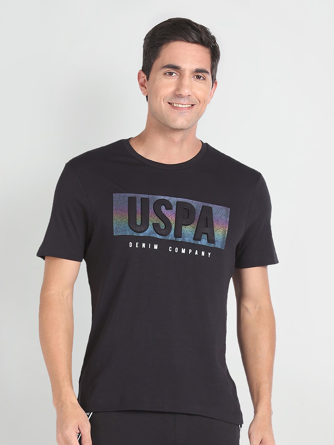 U.S. Polo Assn. Denim Co. Typography Printed Pure Cotton Slim Fit T-shirt, Black