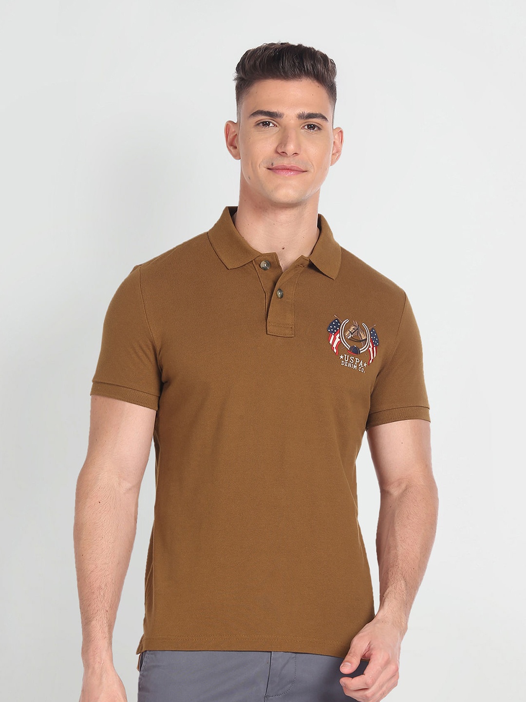 

U.S. Polo Assn. Denim Co. Polo Collar Pure cotton Slim Fit T-shirt, Brown