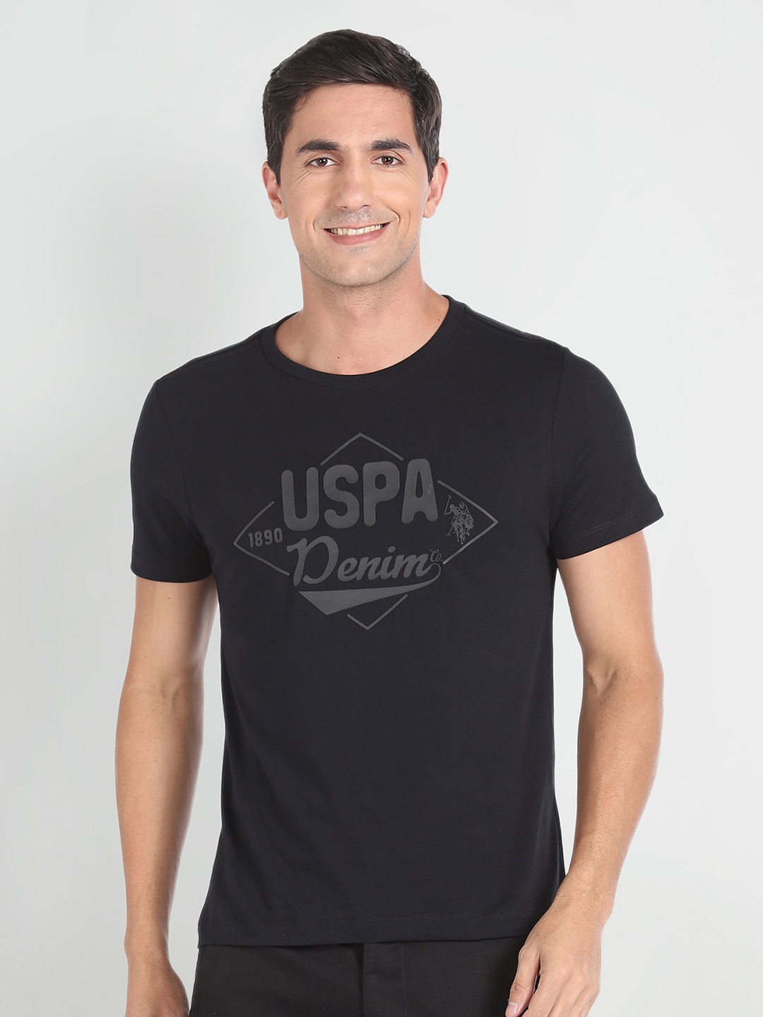 

U.S. Polo Assn. Denim Co. Typography Printed Pure Cotton Slim Fit T-shirt, Black