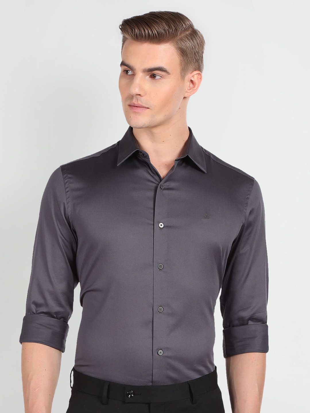 

Arrow New York Slim Fit Spread Collar Twill Formal Shirt, Grey