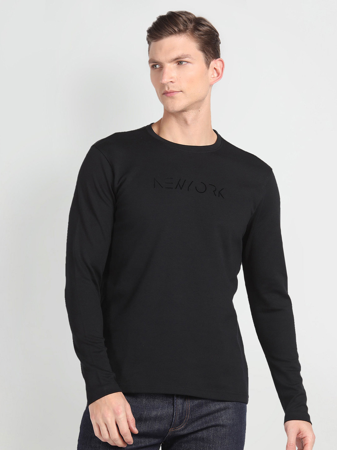 

Arrow New York Typography Pure Cotton T-shirt, Black