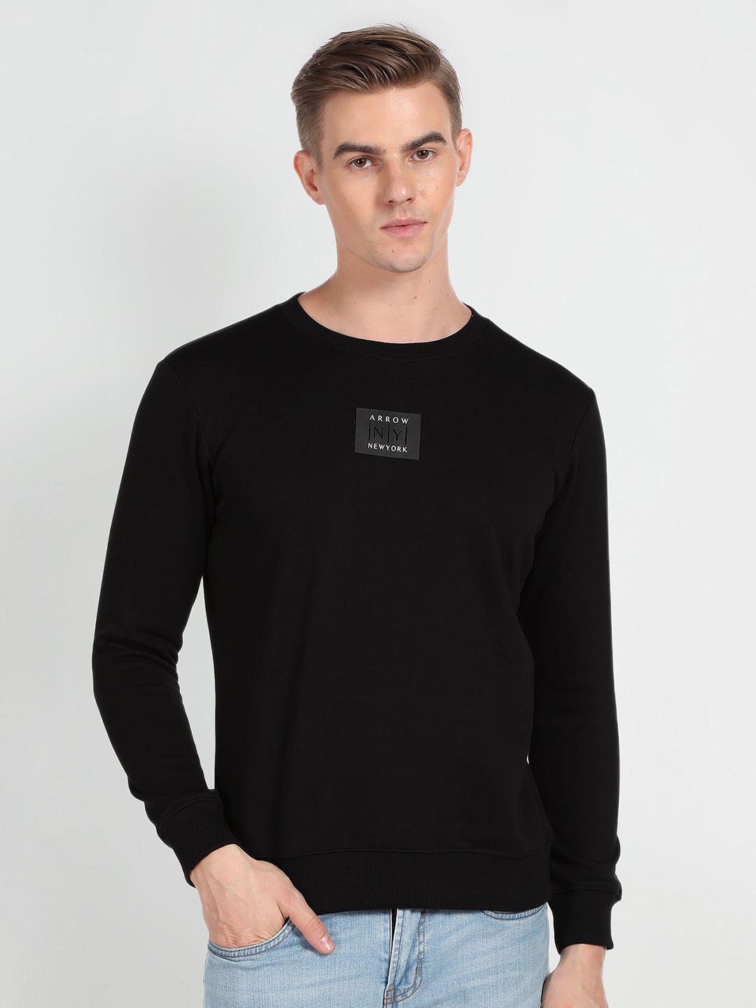 

Arrow New York Round Neck Cotton Pullover Sweatshirt, Black