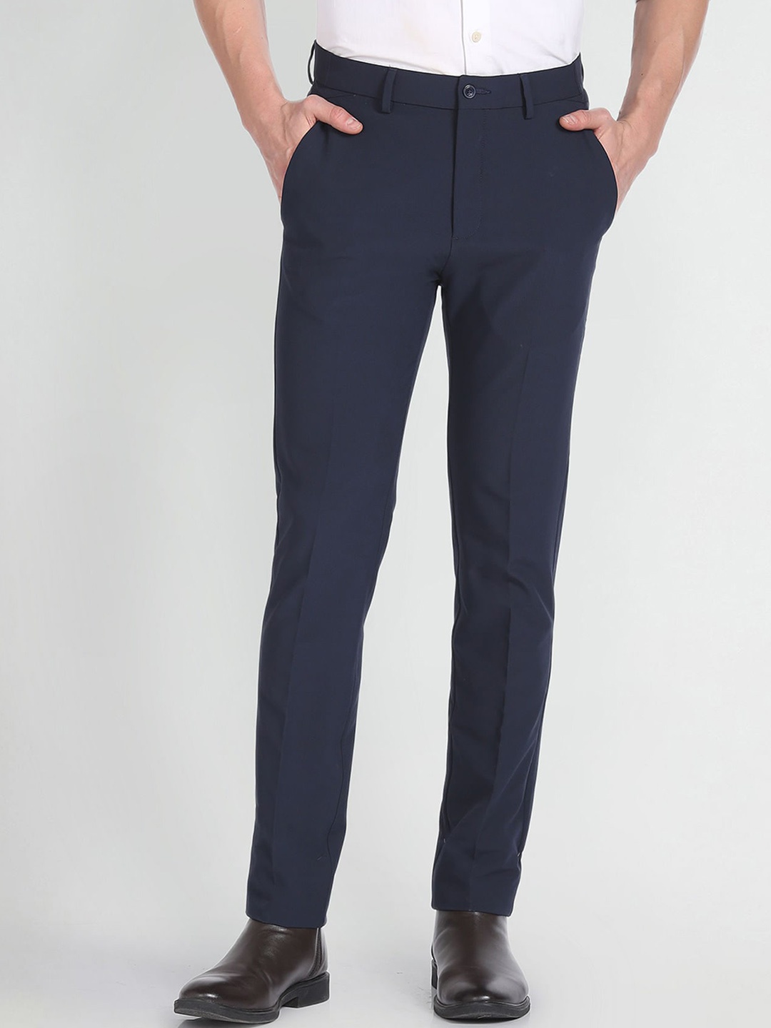 

Arrow New York Men Slim Fit Mid-Rise Formal Trousers, Blue