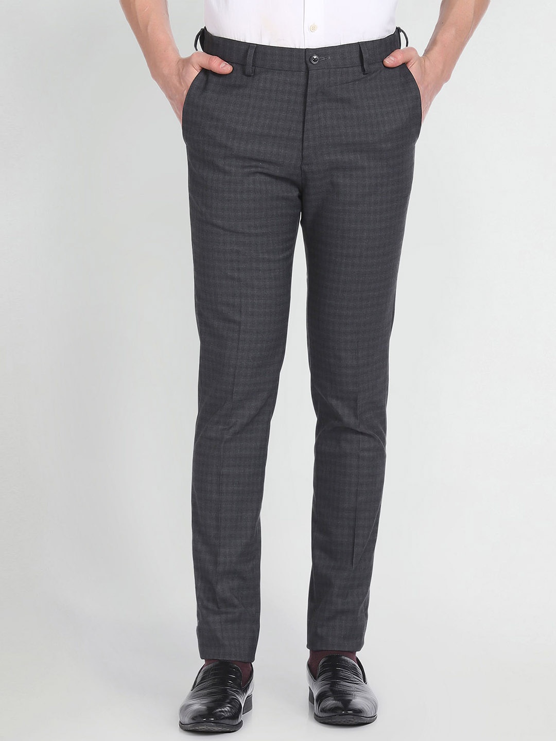 

Arrow New York Men Jackson Super Slim Tartan Trousers, Grey