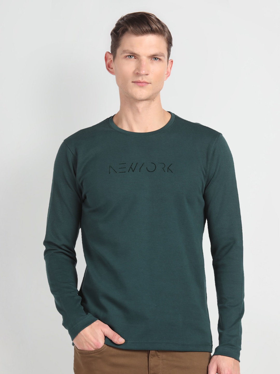 

Arrow New York Typography Printed Pure Cotton T-shirt, Teal