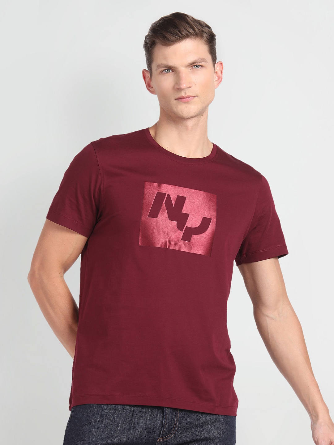 

Arrow New York Typography Printed Pure Cotton T-shirt, Burgundy