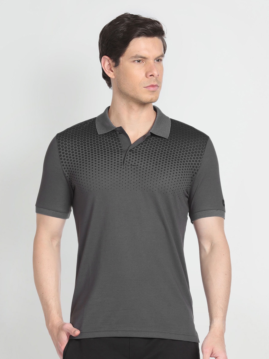 

Arrow New York Geometric Printed Polo Collar T-shirt, Grey