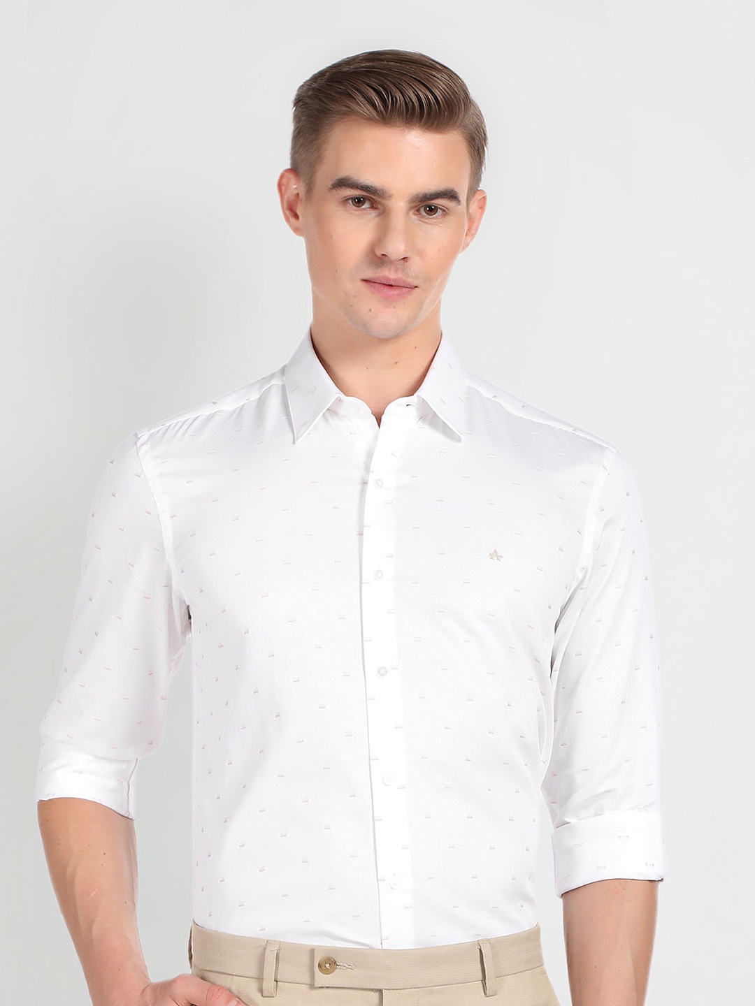 

Arrow New York Slim Fit Geometric Printed Spread Collar Formal Shirt, White