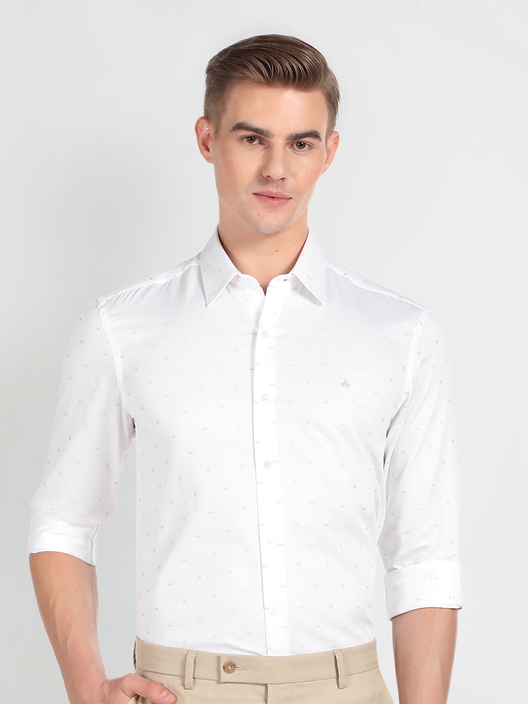 Arrow New York Micro Ditsy Printed Slim Fit Opaque Cotton Formal Shirt, White