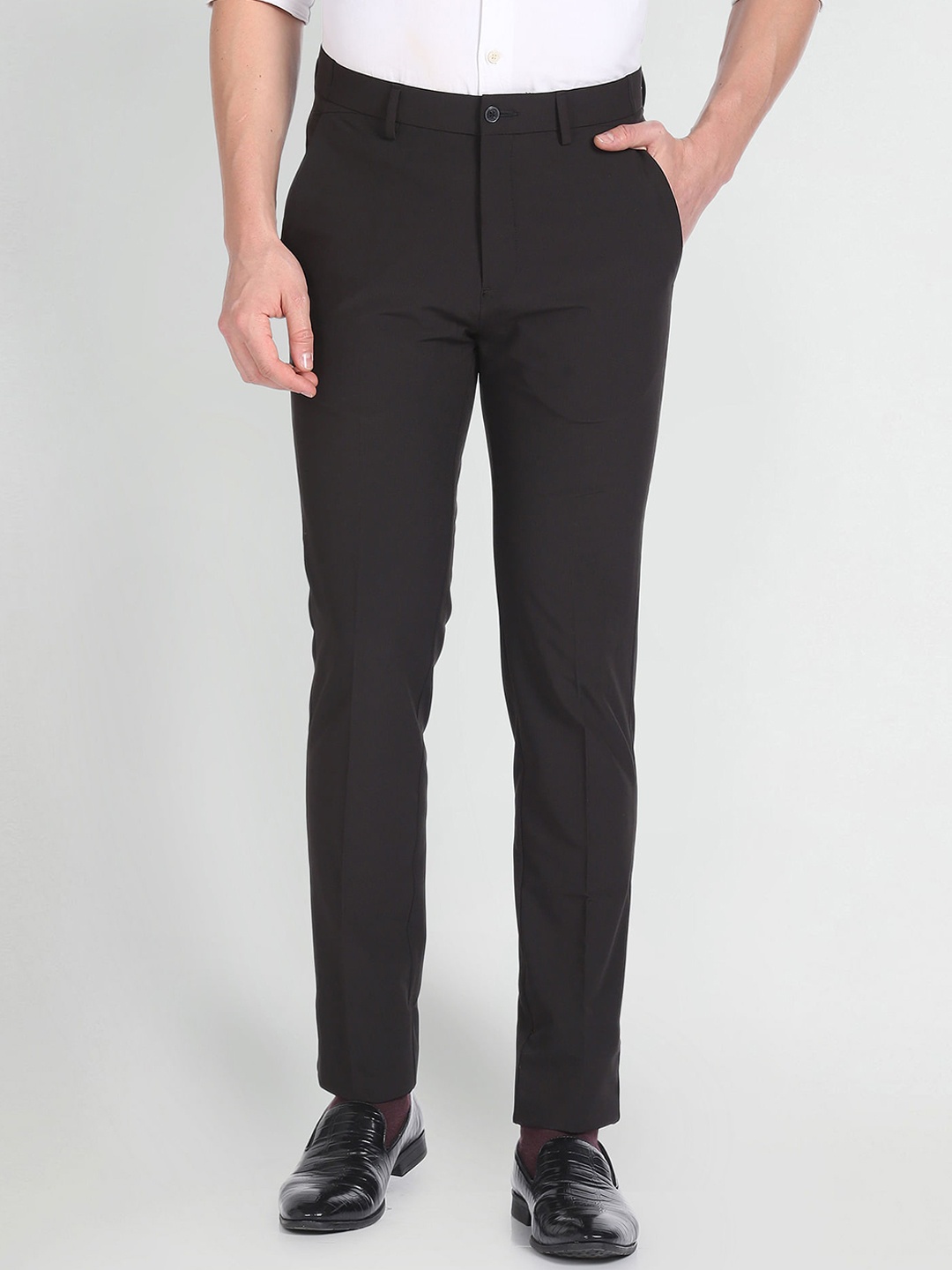 

Arrow New York Men Slim Fit Micro Checks Formal Trousers, Black