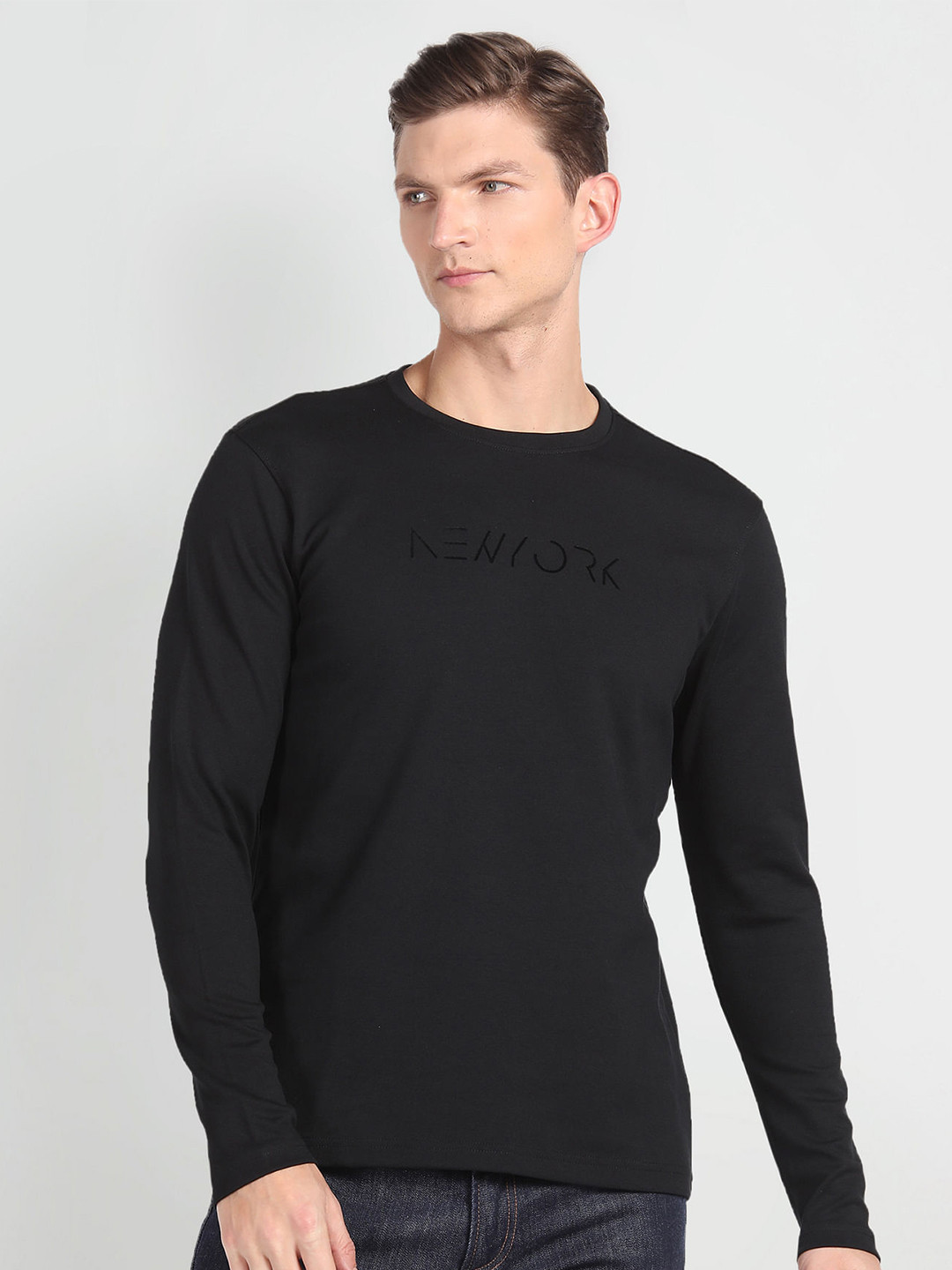 

Arrow New York Typography Pure Cotton T-shirt, Black