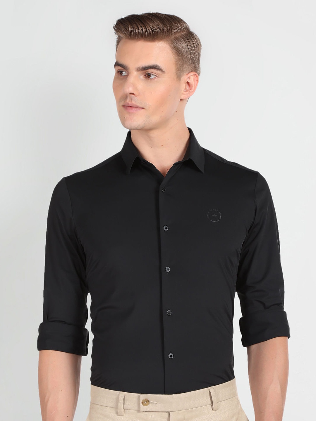 Arrow New York Slim Fit Twill Formal Shirt, Black