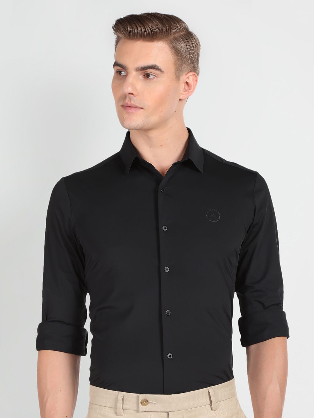 Arrow New York Slim Fit Spread Collar Formal Shirt, Black