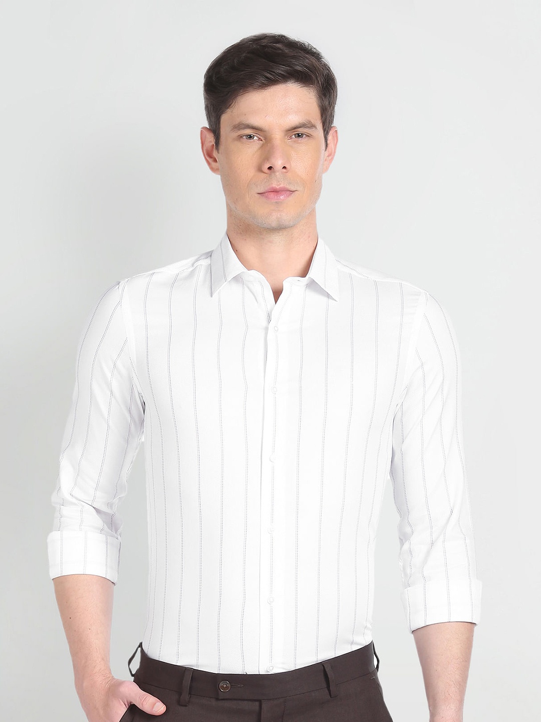 

Arrow New York Slim Fit Striped Pure Cotton Formal Shirt, White