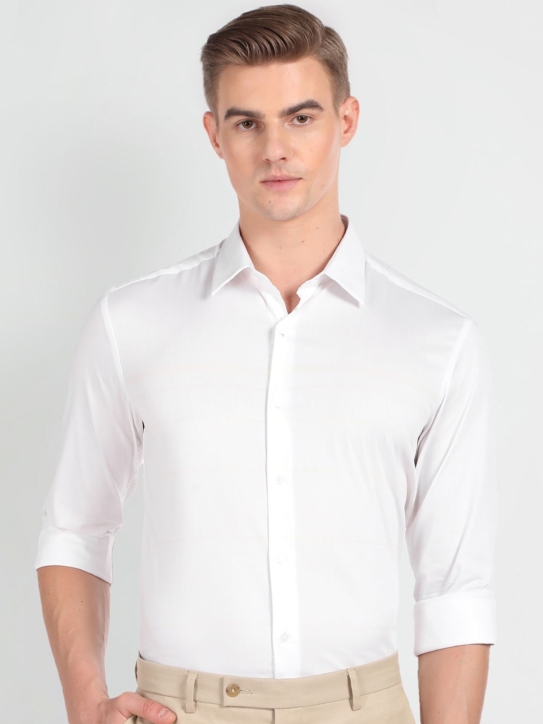 Arrow New York Slim Fit Spread Collar Formal Shirt, White