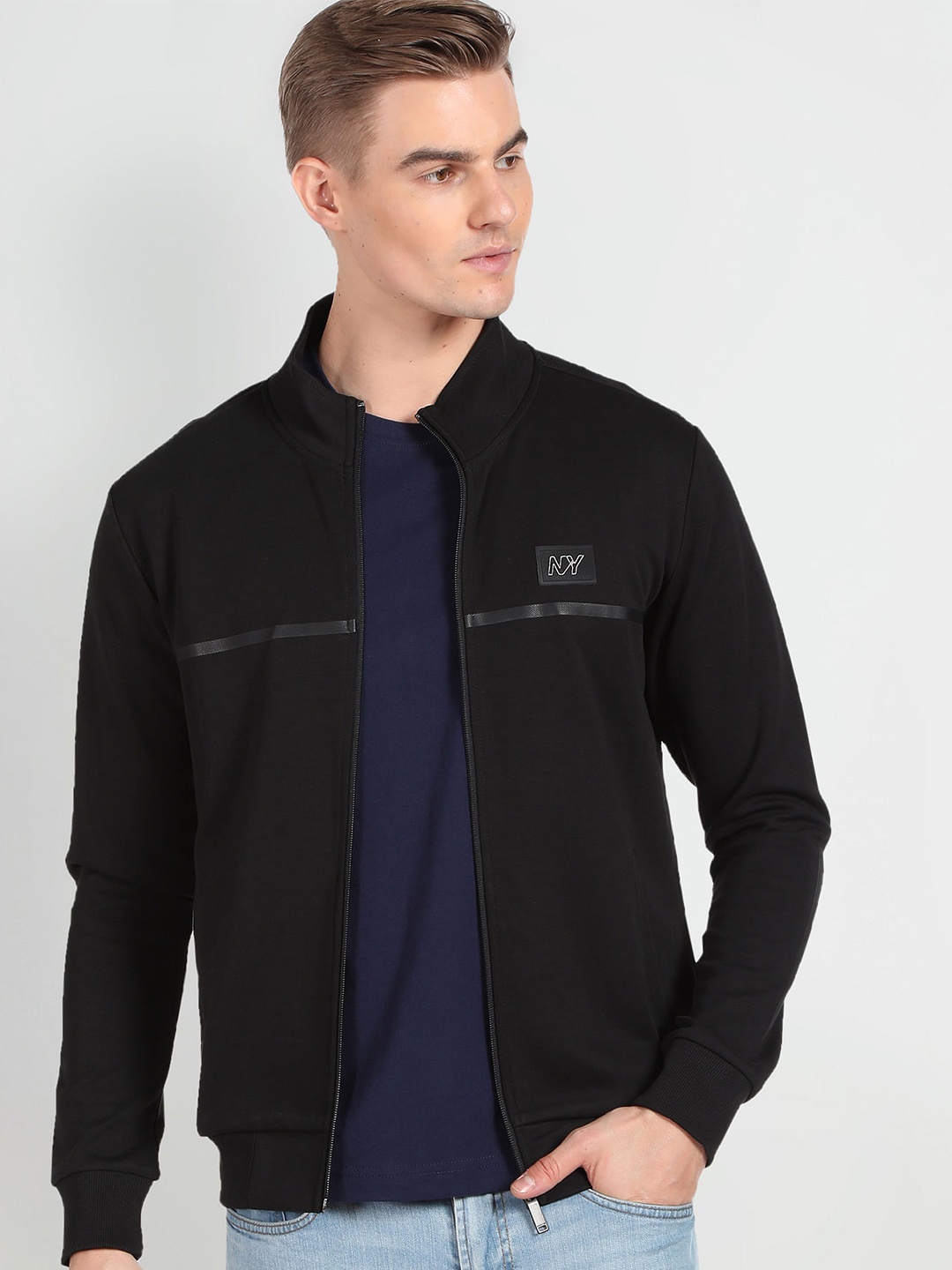 

Arrow New York Mock Collar Cotton Front-Open Sweatshirt, Black