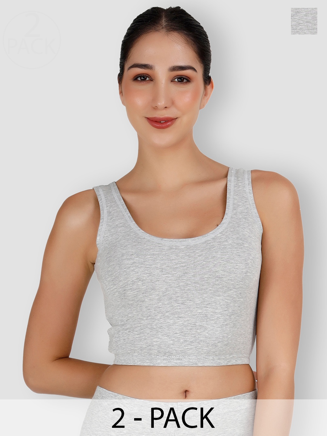 

SELFCARE Pack Of 2 Breathable Crop Thermal Tops, Grey