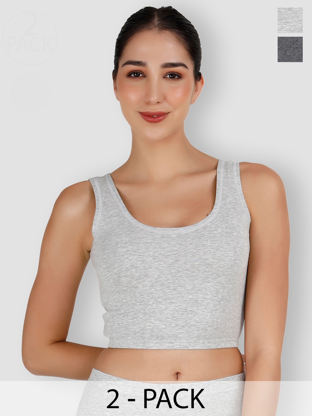 

SELFCARE Pack Of 2 Breathable Crop Thermal Tops, Grey