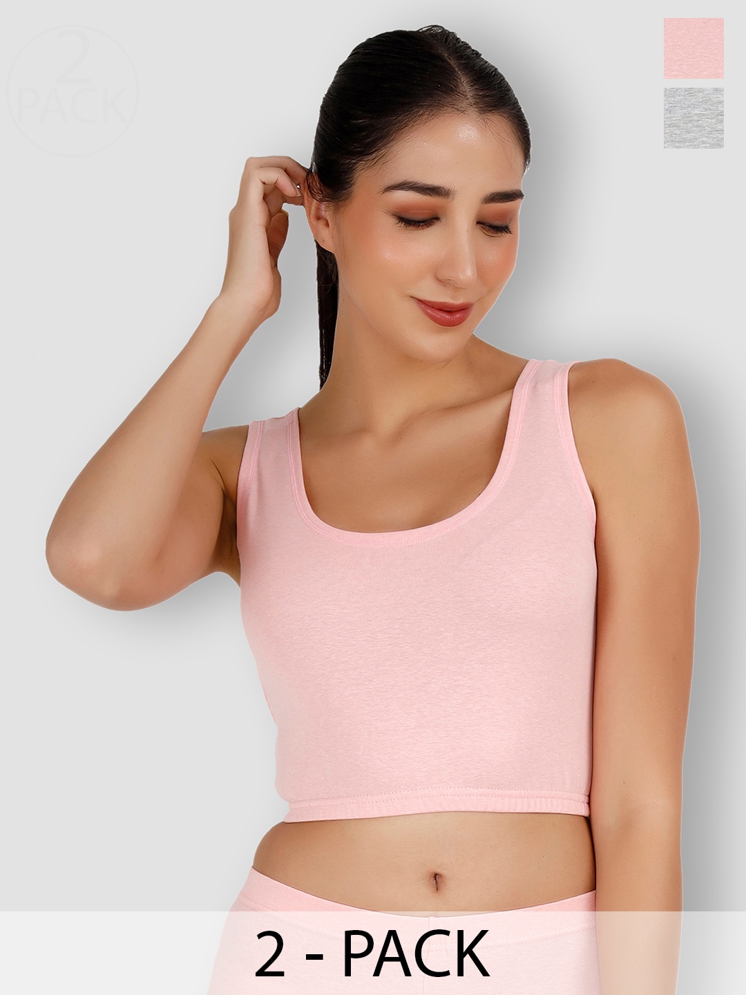 

SELFCARE Pack Of 2 Breathable Crop Thermal Tops, Grey