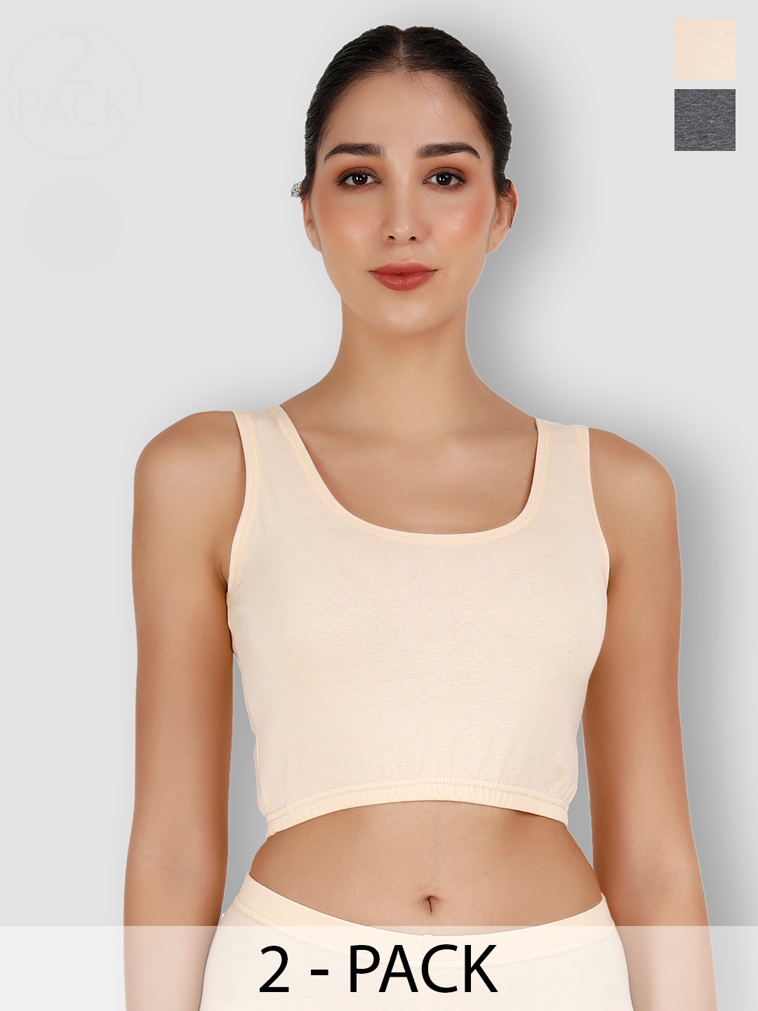 

SELFCARE Pack Of 2 Breathable Crop Thermal Tops, Grey