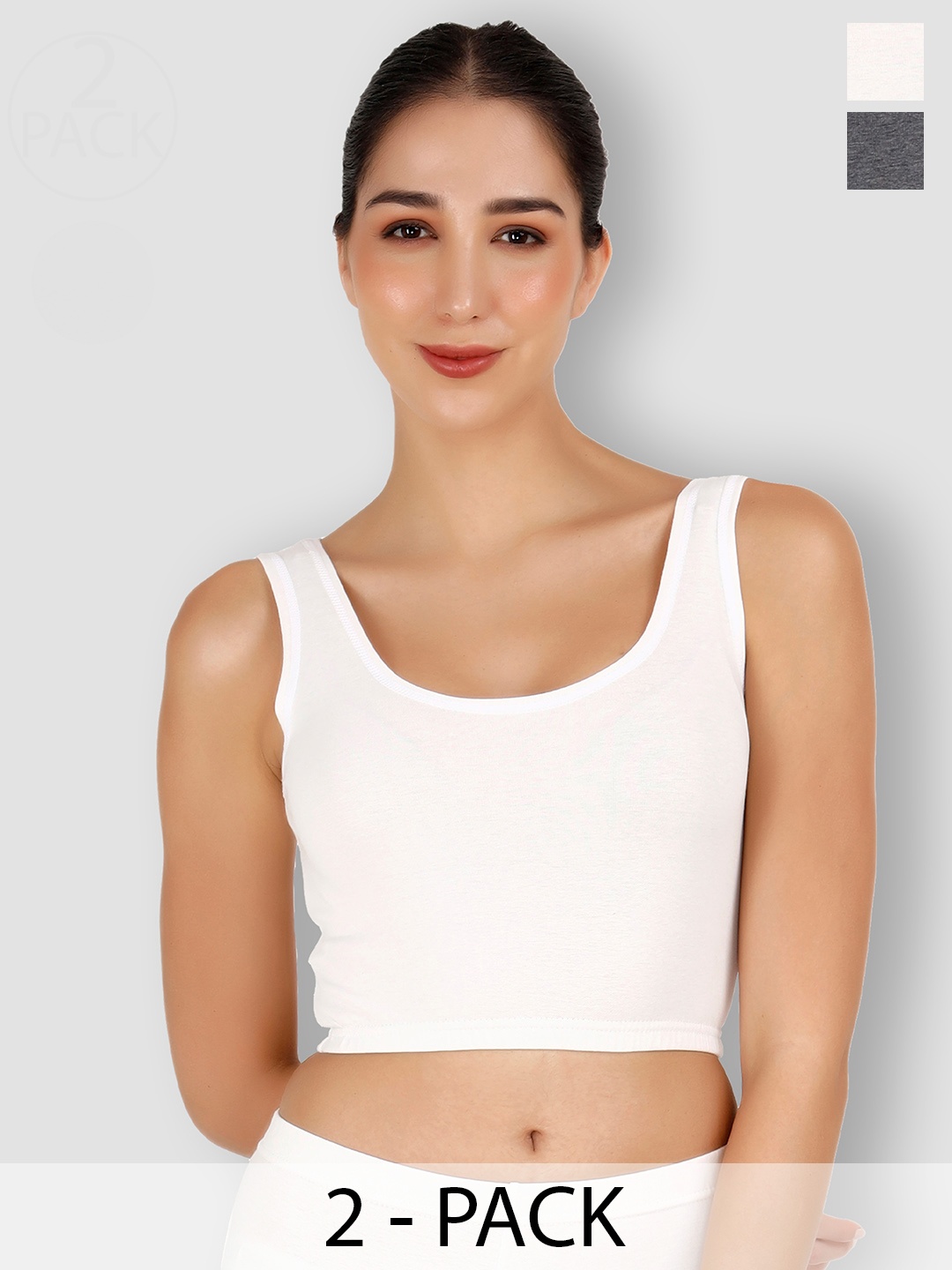 

SELFCARE Pack Of 2 Breathable Crop Thermal Tops, Grey