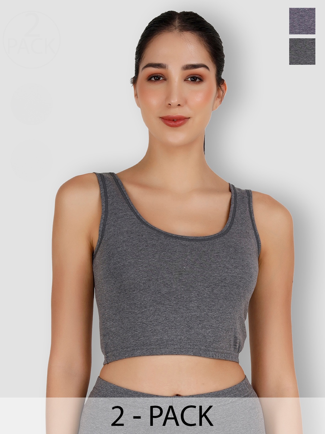 

SELFCARE Pack Of 2 Breathable Crop Thermal Tops, Grey
