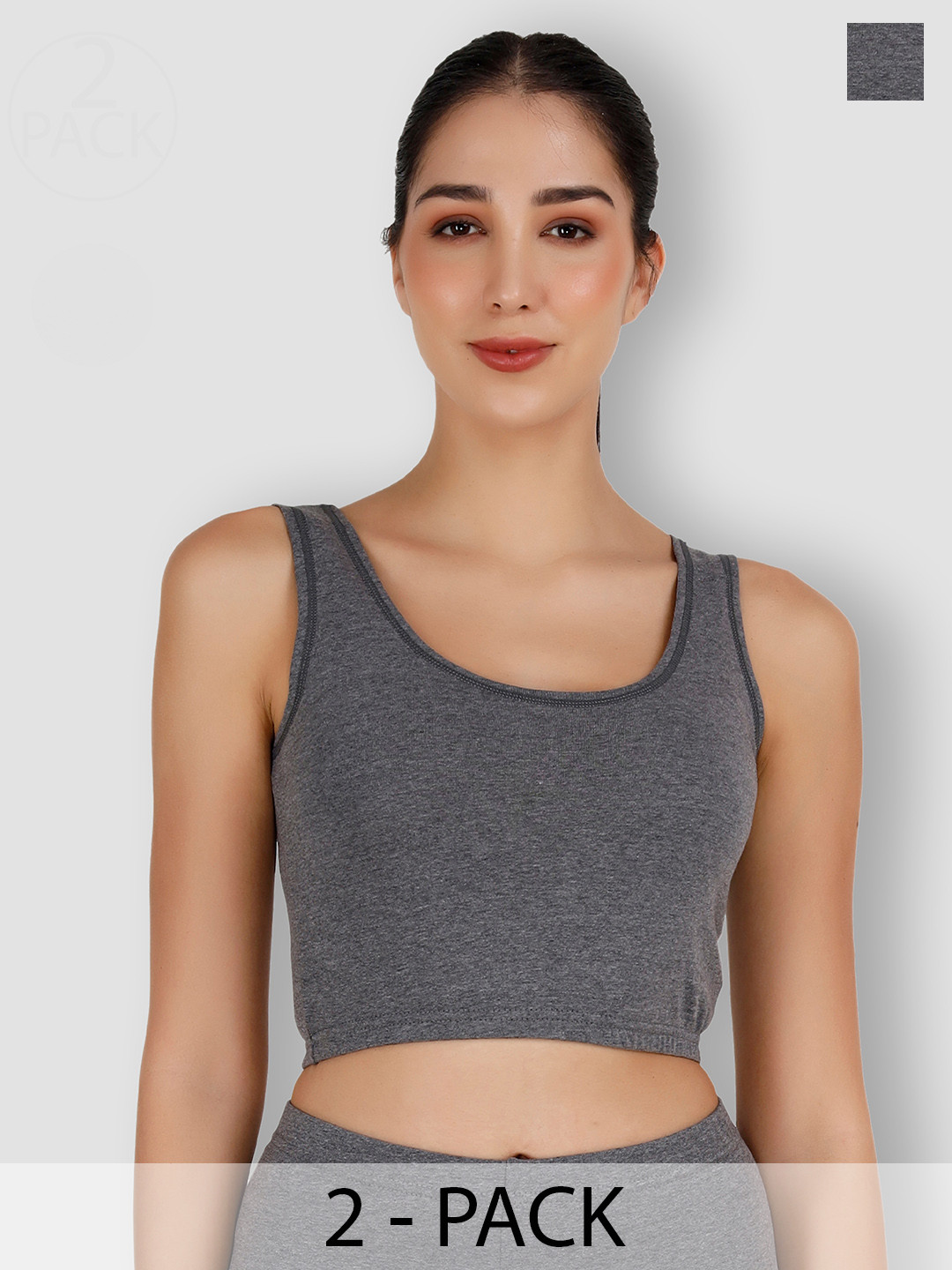 

SELFCARE Pack Of 2 Breathable Crop Thermal Tops, Grey