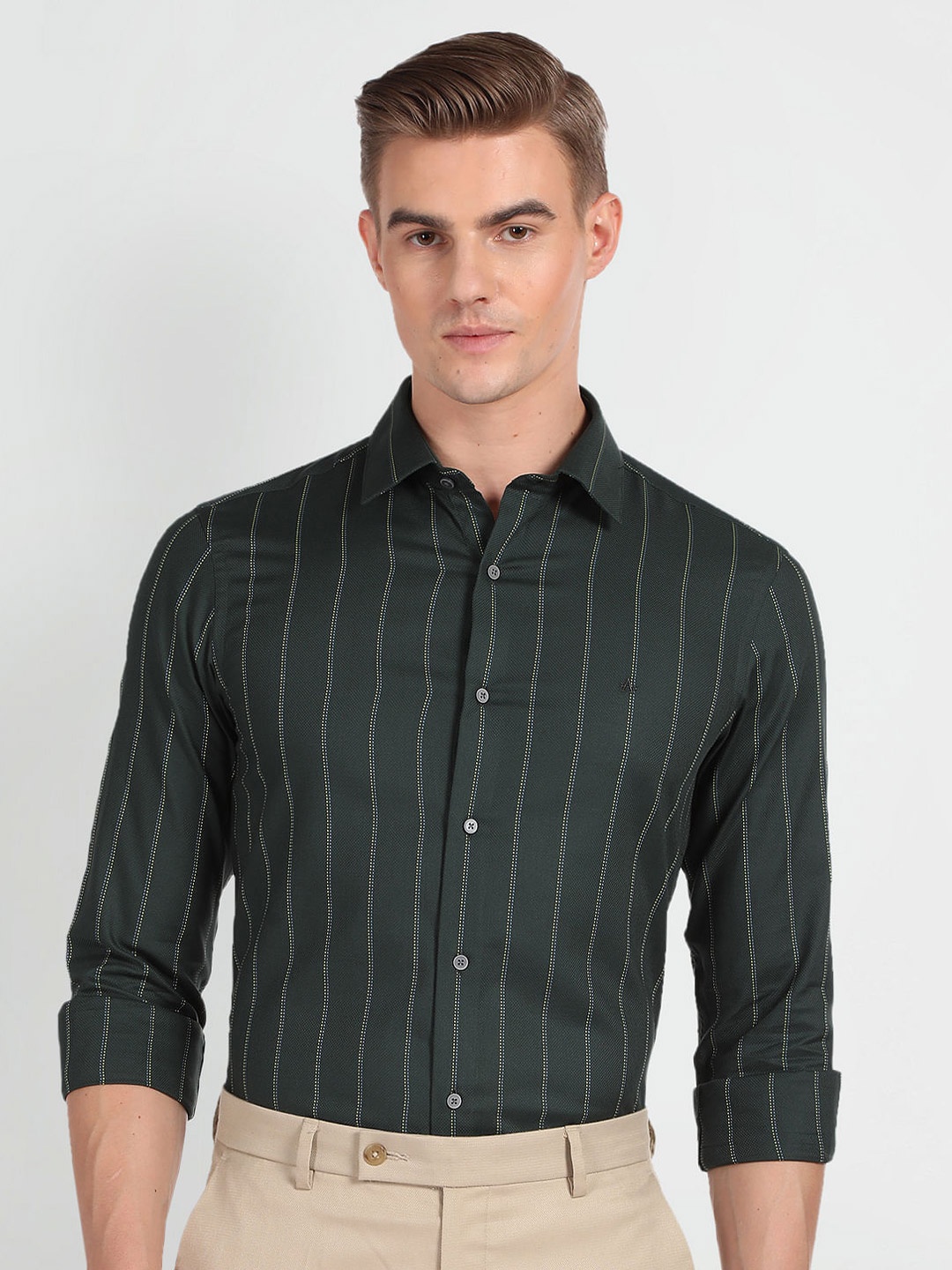 

Arrow New York Slim Fit Striped Formal Shirt, Green
