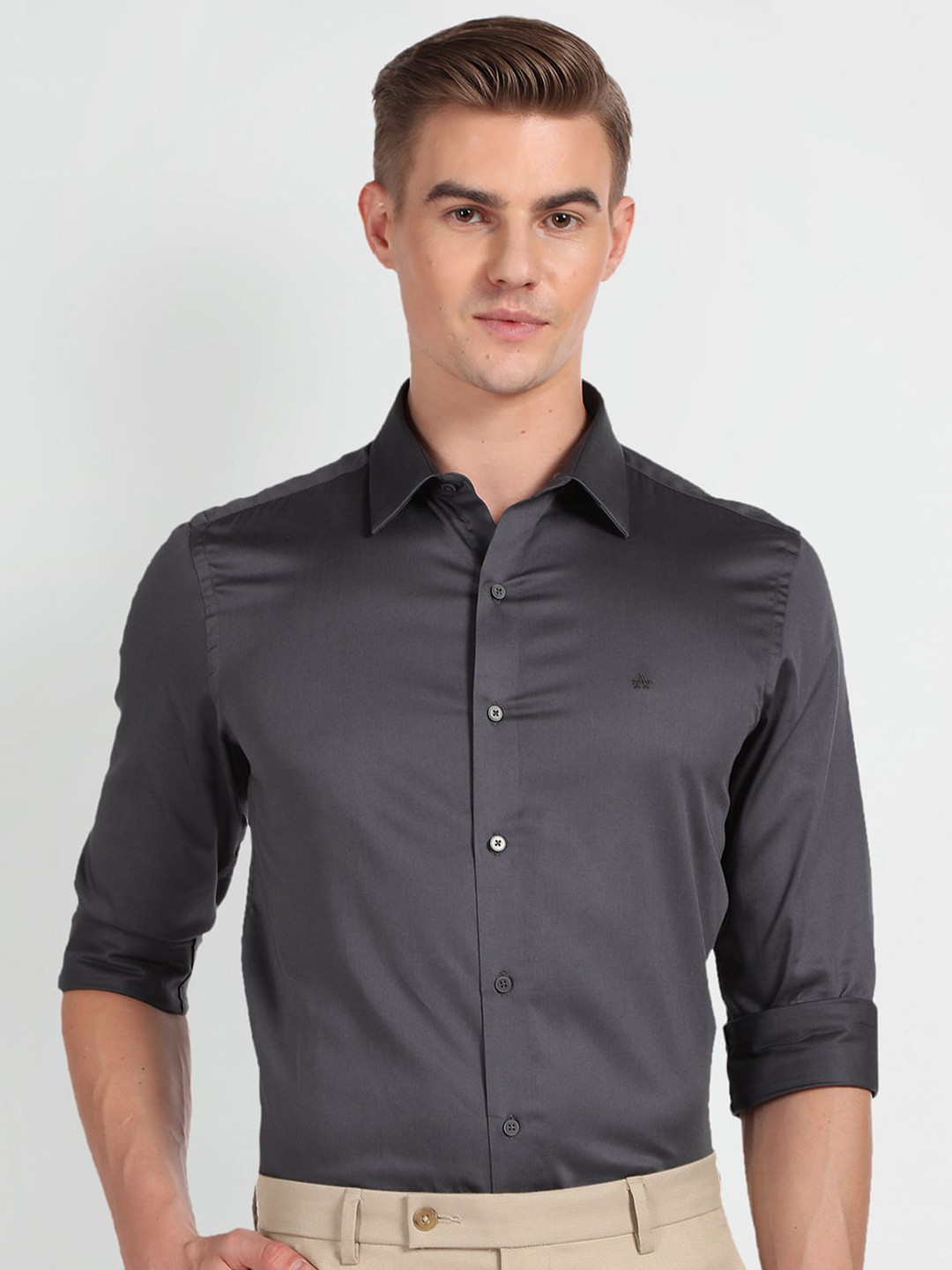 Arrow New York Spread Collar Slim Fit Formal Shirt, Grey