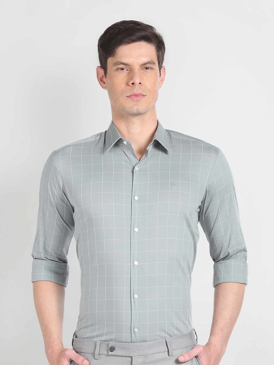 

Arrow New York Slim Fit Windowpane Checks Formal Shirt, Grey