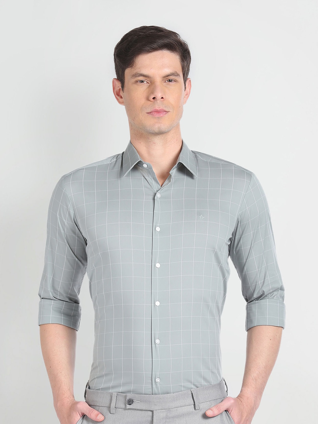 

Arrow New York Slim Fit Windowpane Checks Formal Shirt, Green