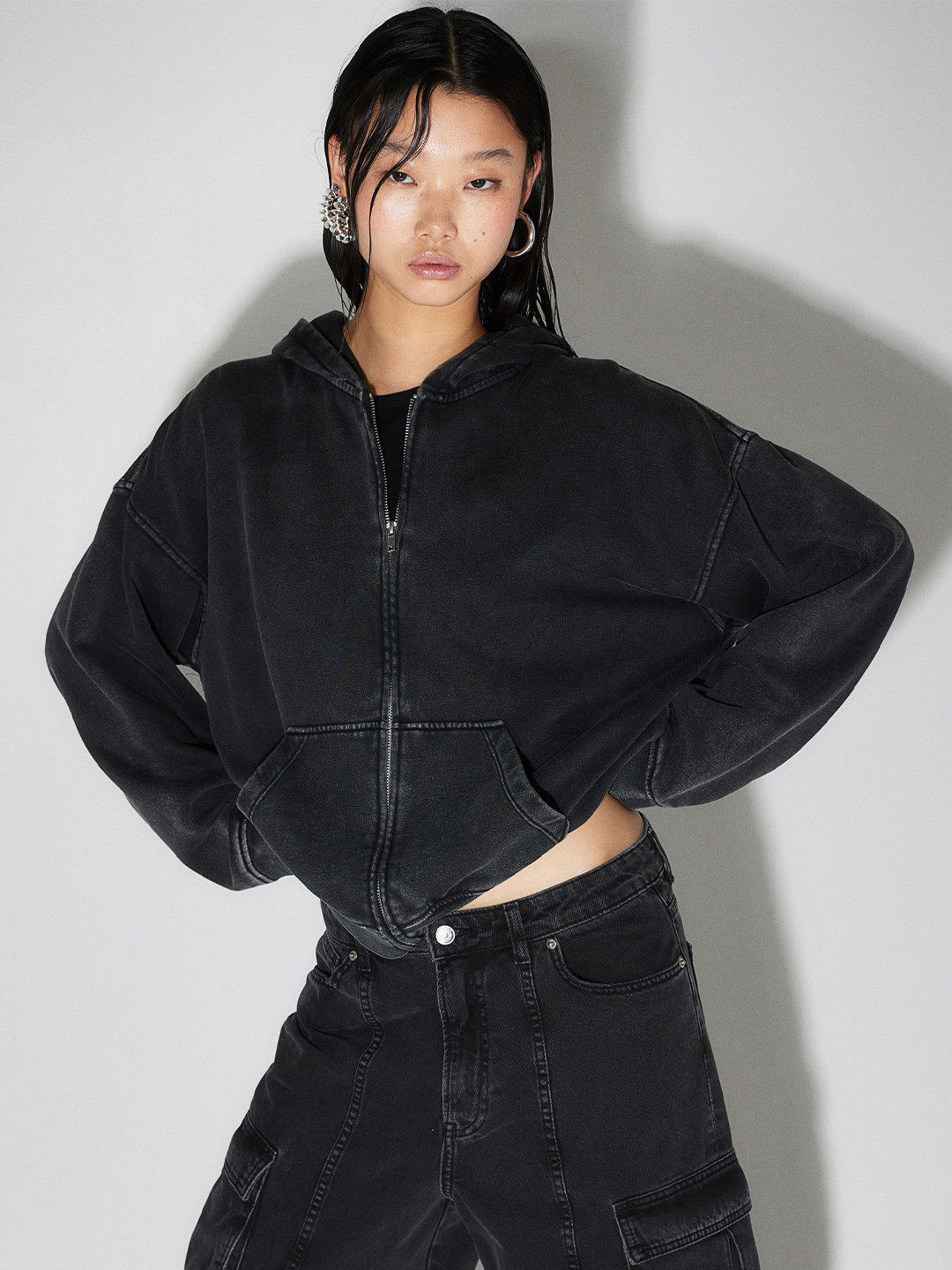 

H&M Oversized Zip-Through Hoodie, Black
